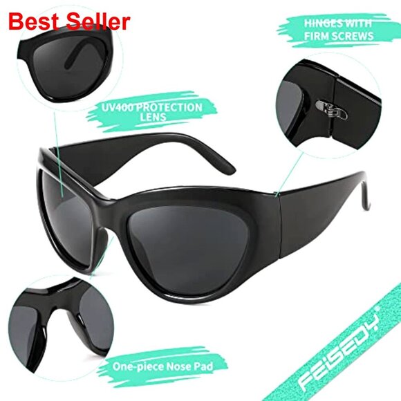Oversized Shield Sunglasses UV400 Protection Wrap Around Futuristic main image 4